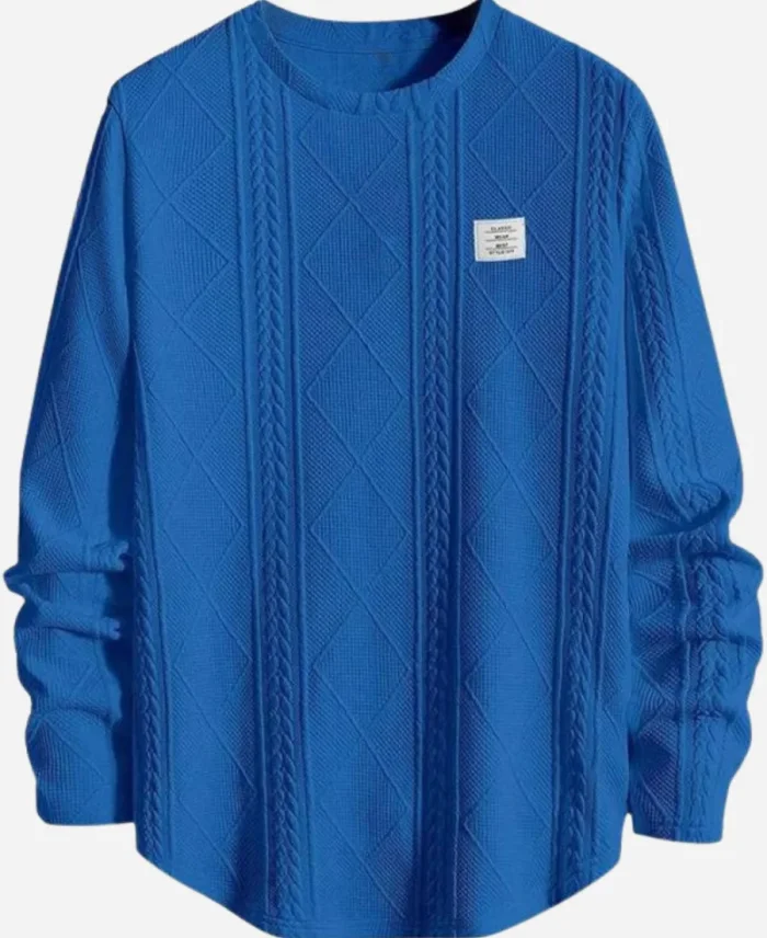 TV-Show Americas Got Talent S20 Maceo Harrison Blue Cable Knit Sweater