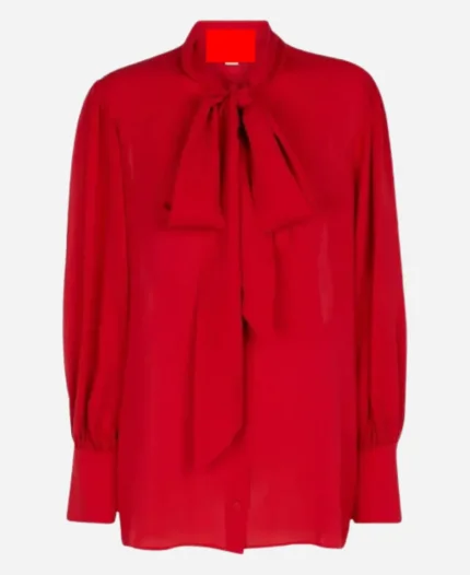 TV-Show Live with Kelly and Mark 2025 Kelly Ripa Red Tie-Neck Blouse