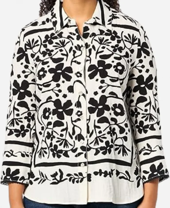 TV-Show Love Hotel Season 01 Gizelle Bryant White & Black Floral Print Shirt