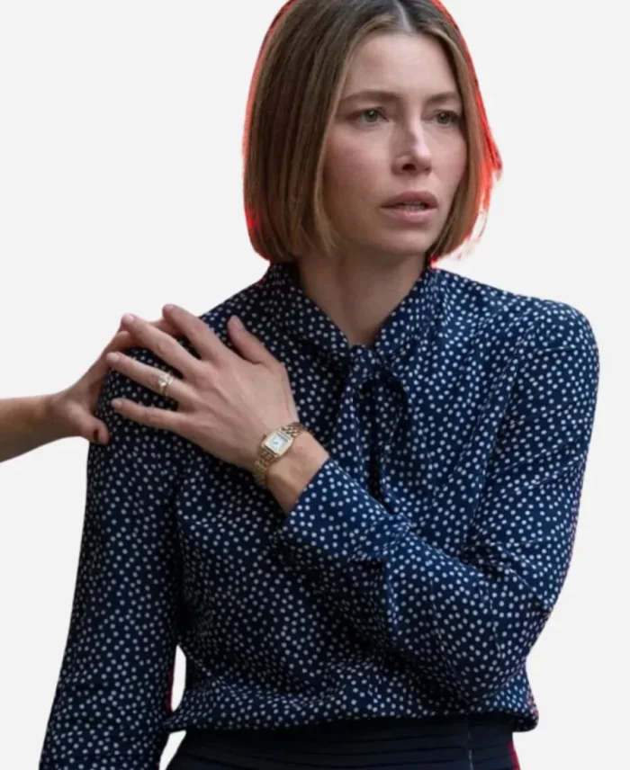The Better Sister Jessica Biel Polka Dot Tie Bow Blouse