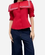 The Talk Show Alex Jones The One Show 2025 Red Sailor Neck Shirt