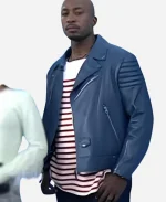 The Today Show 2025 Akbar Gbaja-Biamila Blue Leather Biker Jacket