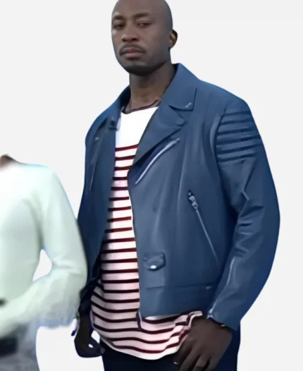 The Today Show 2025 Akbar Gbaja-Biamila Blue Leather Biker Jacket