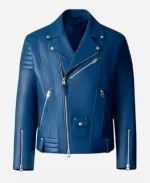 The Today Show 2025 Akbar Gbaja-Biamila Blue Leather Biker Jacket For Sale