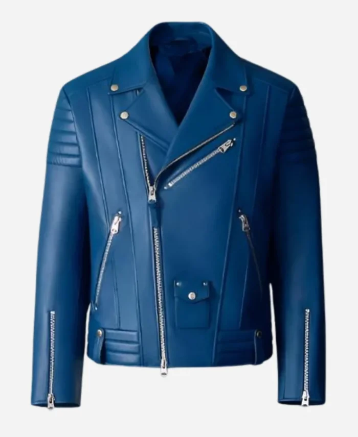 The Today Show 2025 Akbar Gbaja-Biamila Blue Leather Biker Jacket For Sale