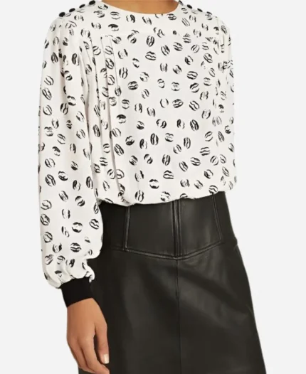 The Today Show 2025 Dylan Dreyer Lips Print Long Sleeve Black And White Top