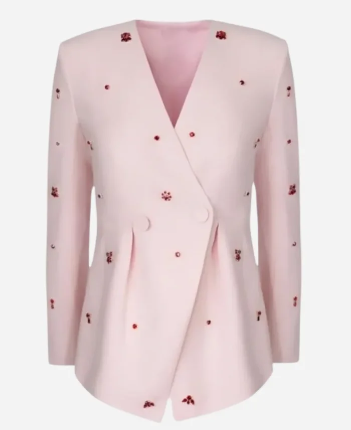 The Today Show 2025 Jill Martin Crystal-Embellished Asymmetric Pink Blazer 