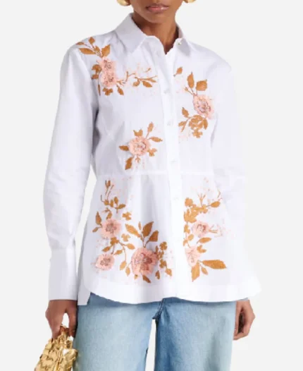 The Today Show 2025 Savannah Guthrie White Embroidered Cotton Poplin Shirt