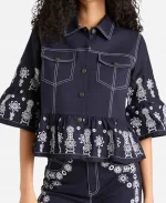 The View 2025 Joy Behar Floral Blue Embroidered Eyelet Denim Jacket For Women's