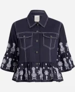 The View Joy Behar Floral Embroidered Eyelet Denim Jacket