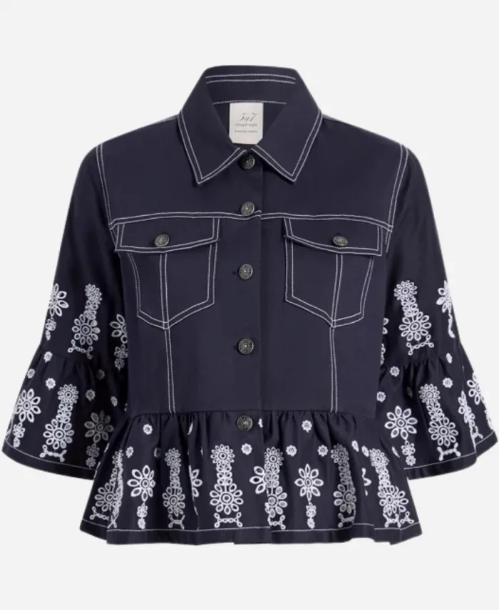 The View Joy Behar Floral Embroidered Eyelet Denim Jacket