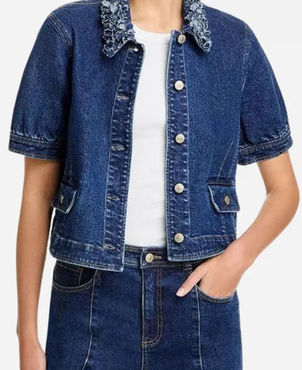 The View Joy Behar Short Sleeve Denim Jacket For Sale