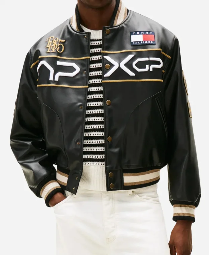 Tommy Hilfiger Damson Idris Black Varsity Jacket For Sale