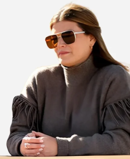 Top Chef S22 Gail Simmons Brown Fringe Sleeve Sweater