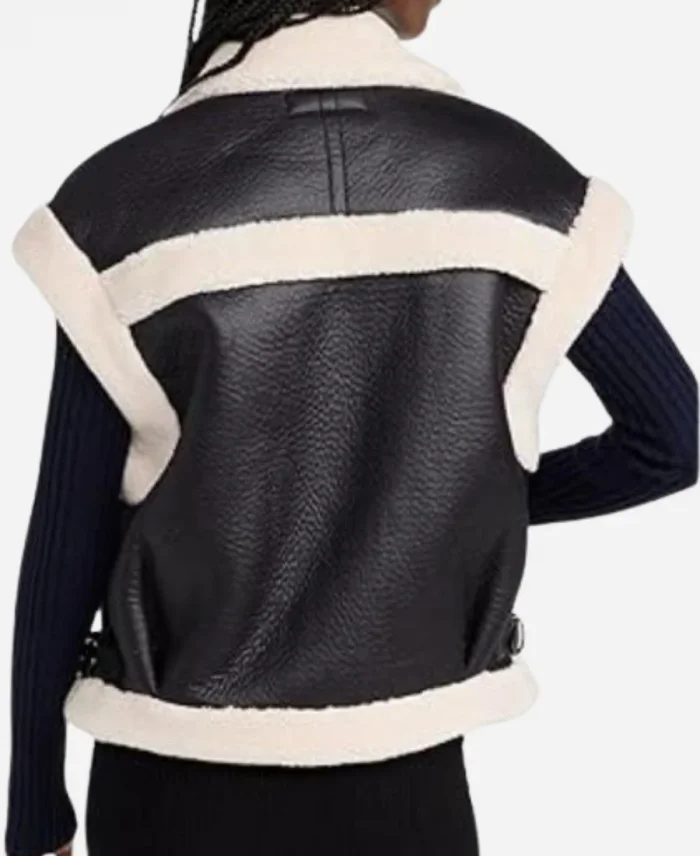 Top Chef S22 Gail Simmons Sherpa Leather Trim Vest