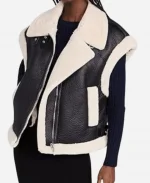 Top Chef S22 Gail Simmons Sherpa Trim Leather Black Vest