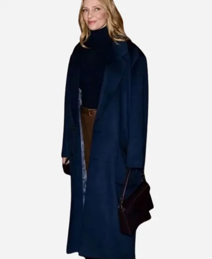 Uma Thurman NYFW 2025 Blue Trench Coat