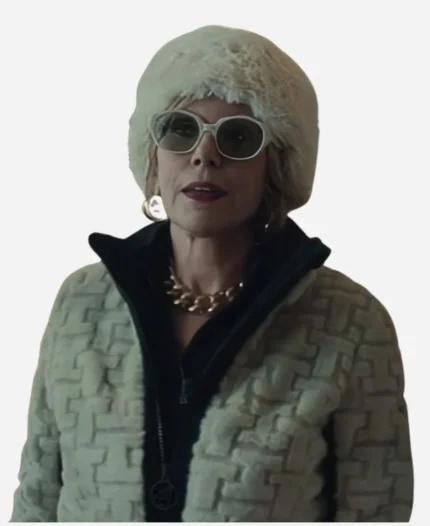 Victoria TV Series Nine Perfect Strangers Season 02 Christine Baranski Cropped Fur Black and White Bomber Jacket
