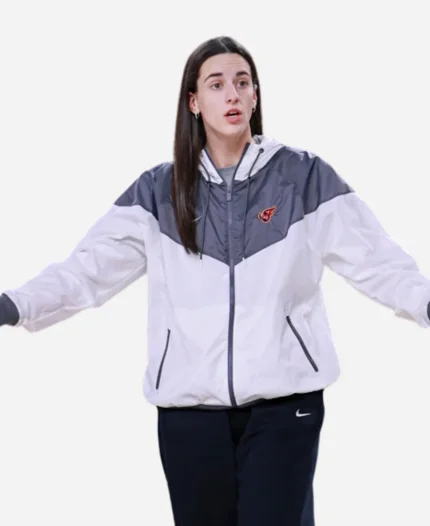 WNBA Indiana Fever Nike Logo Windrunner White And Grey Hoodie JacketÂ