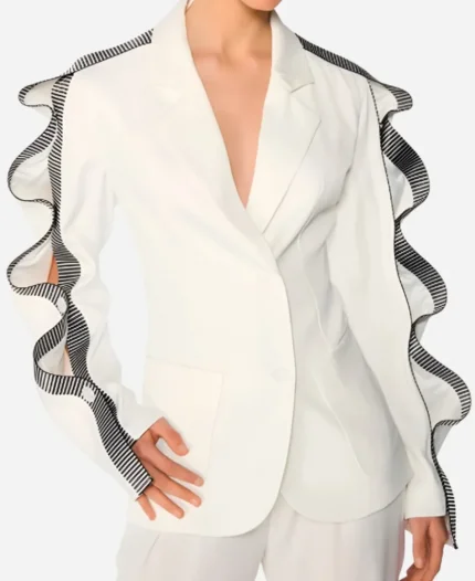 WWE Pay Per View 2025 Alicia Warrington White Wavy Ribbon Sleeves Blazer