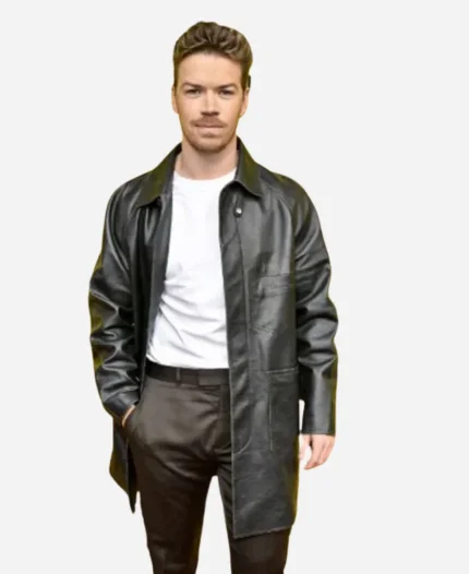 Will Poulter Death of a Unicorn Black Leather Coat