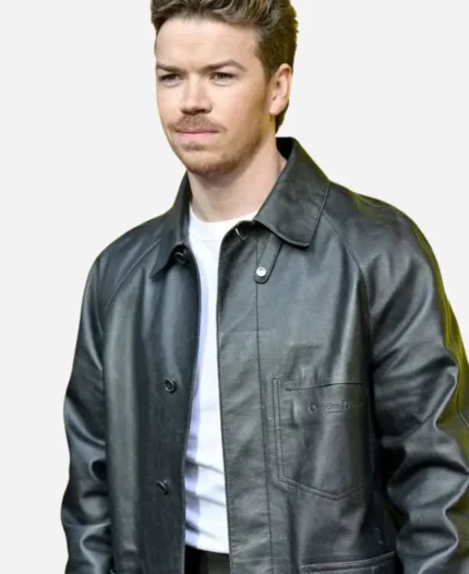 Will Poulter Movie Death of a Unicorn Event 2025 Black Leather Coat