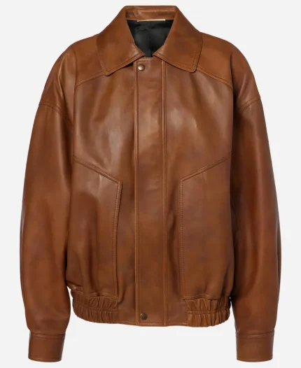 Zoe Saldaña 2025 Brown Leather Jacket