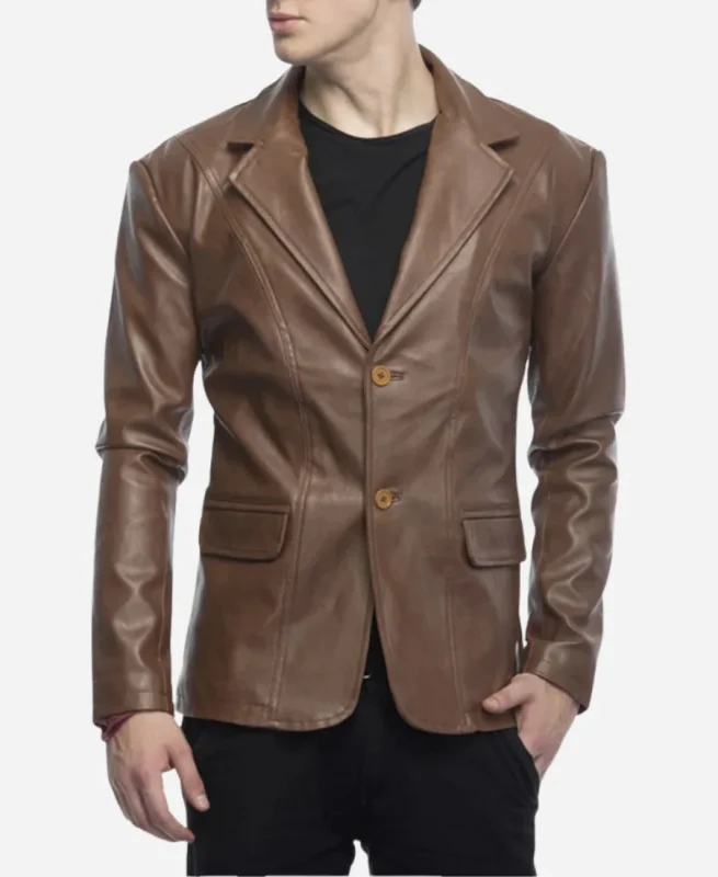 2 Button Lambskin Leather Blazer