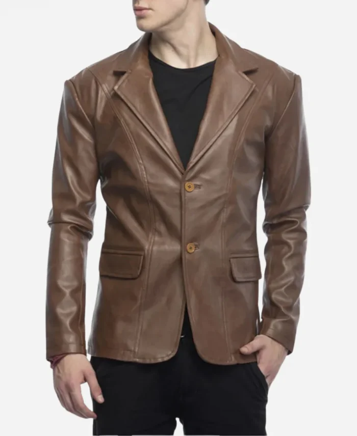 2 Button Lambskin Leather Blazer
