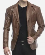 2 Button Lambskin Men Brown Leather Blazer