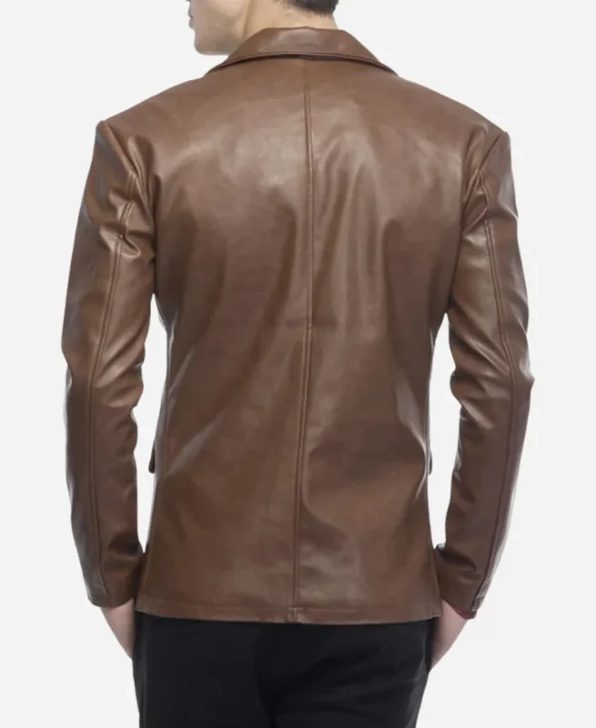 2 Button Lambskin Men Brown Leather Blazer For Sale