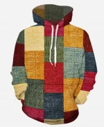 90s Vintage 3d Printed Plaid Pattern Casual Hoodie For Sale