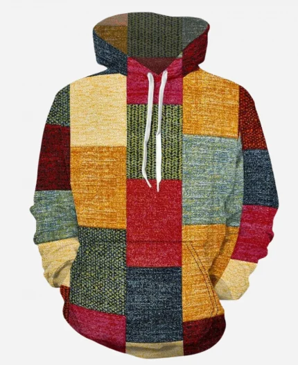 90s Vintage 3d Printed Plaid Pattern Casual Hoodie For Sale