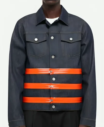 Access Hollywood 2025 Scott Evans Denim Orange Striped Jacket