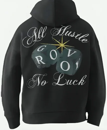 All Hustle No Luck Printed Pullover Black Hoodie