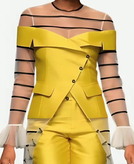 And Just Like That S3 Lisa Todd Yellow Off Shoulder Jacket
