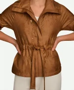And Just Like That Season 03 Patti LuPone Brown Textured Belted Wrap Jacket
