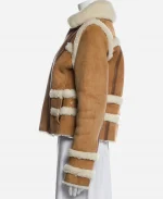 Asymmetrical Zip Fastening Brown Shearling Jacket