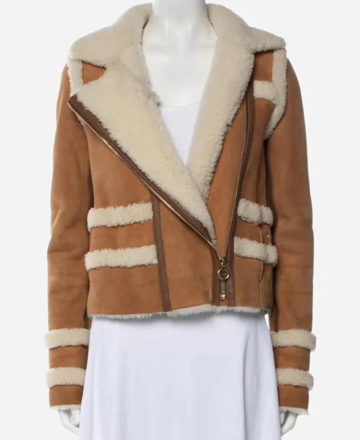 Asymmetrical Zip Fastening Shearling Jacket For Sale