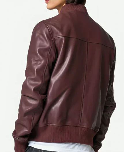 Barneys Burgundy Bomber Leather Jacket For Men