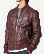 Barneys Burgundy Leather Bomber Jacket For Sale