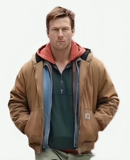 Ben Richards Movie The Running Man 2025 Glen Powell Brown Hooded Jacket