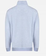 Buttoned Style Mock Collar Blue Pullover Jumper