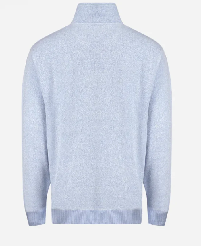 Buttoned Style Mock Collar Blue Pullover Jumper
