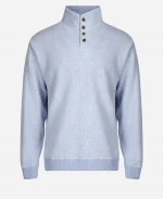 Buttoned Style Mock Collar Blue Pullover Jumper For Sale