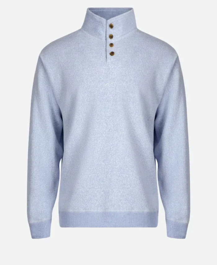 Buttoned Style Mock Collar Blue Pullover Jumper For Sale