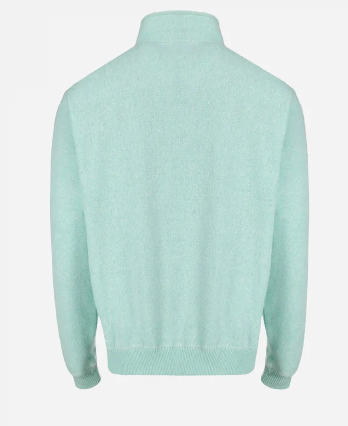 Buttoned Style Mock Collar Green Pullover Jumper