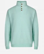 Buttoned Style Mock Collar Green Pullover Jumper For Sale