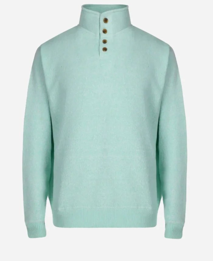 Buttoned Style Mock Collar Green Pullover Jumper For Sale