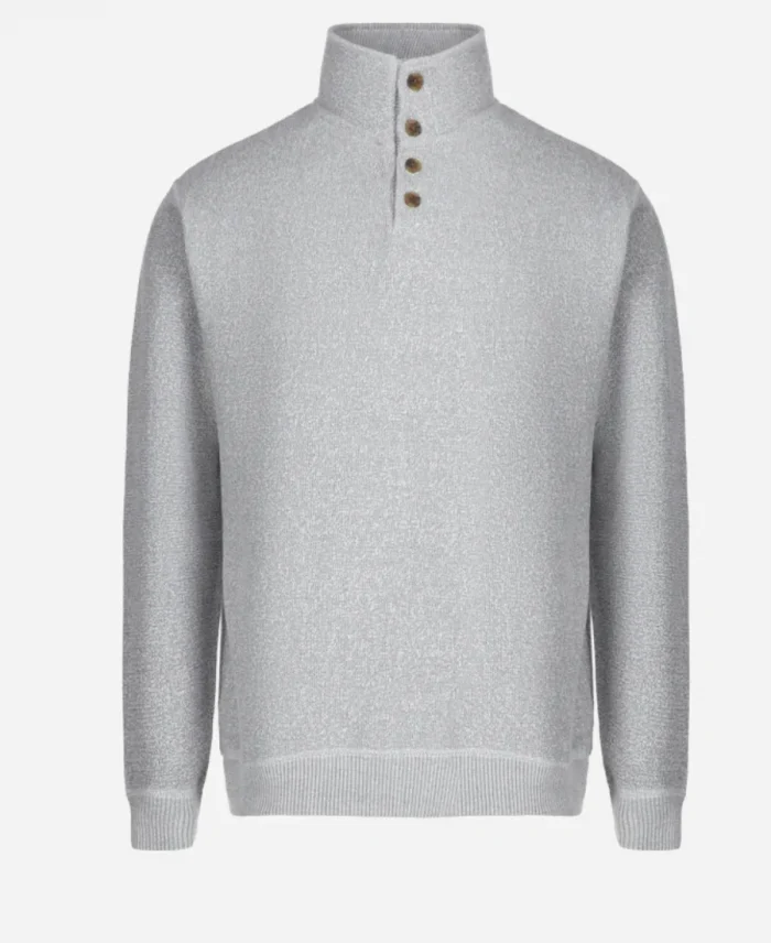 Buttoned Style Mock Collar Grey Pullover Jumper